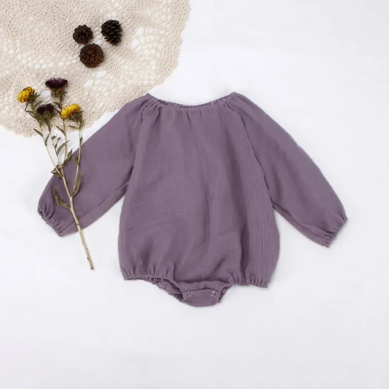 Wholesale Baby Girl Long-Sleeved Cotton Solid Color One-Piece - Image 12