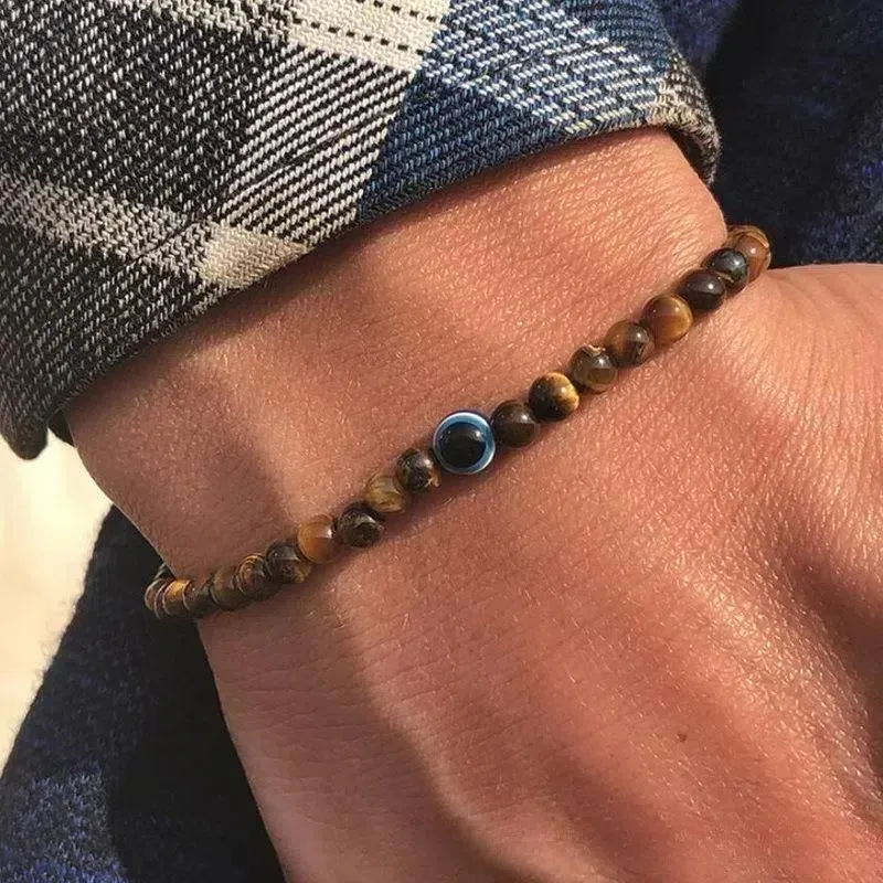 Wholesale Men Fashion Natural Stone Turquoise 6mm Eye Bracelet - Image 8