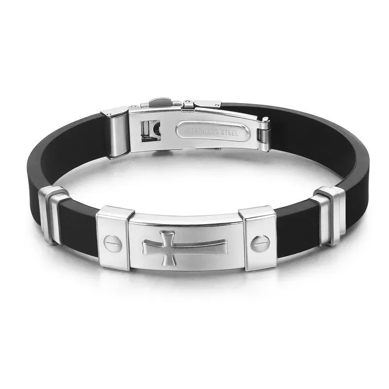 Wholesale Men Fashion Casual Stainless Steel Cross Bracelet - Image 8