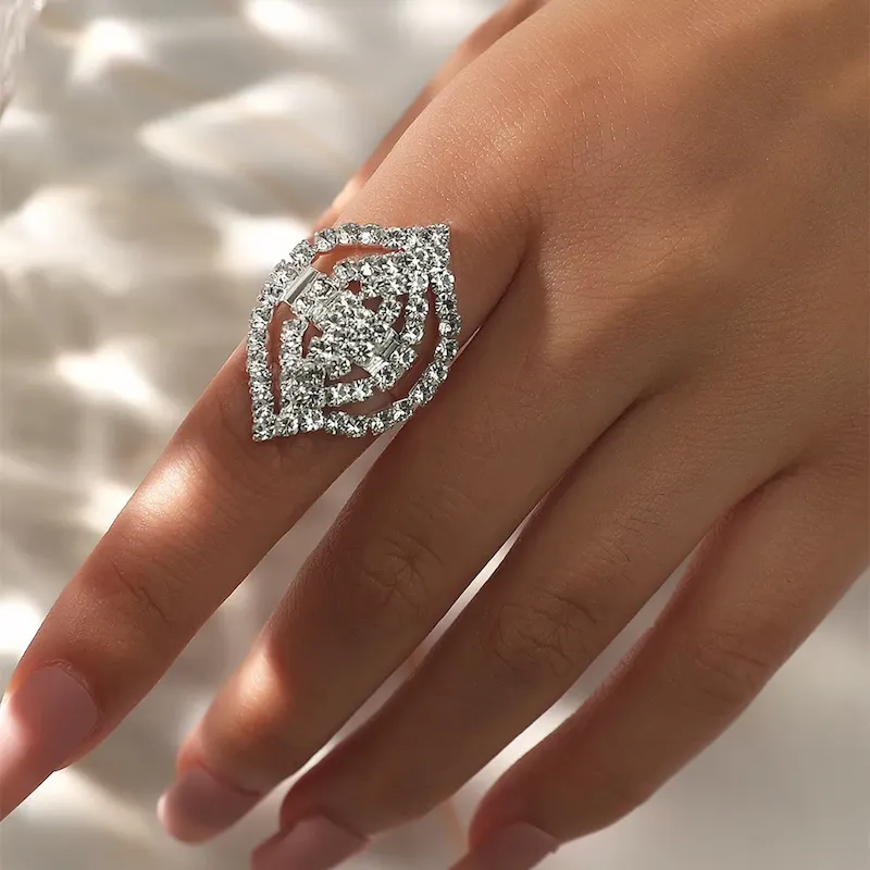 Wholesale Shiny Rhinestone Gemotry Opening Ring - Image 10
