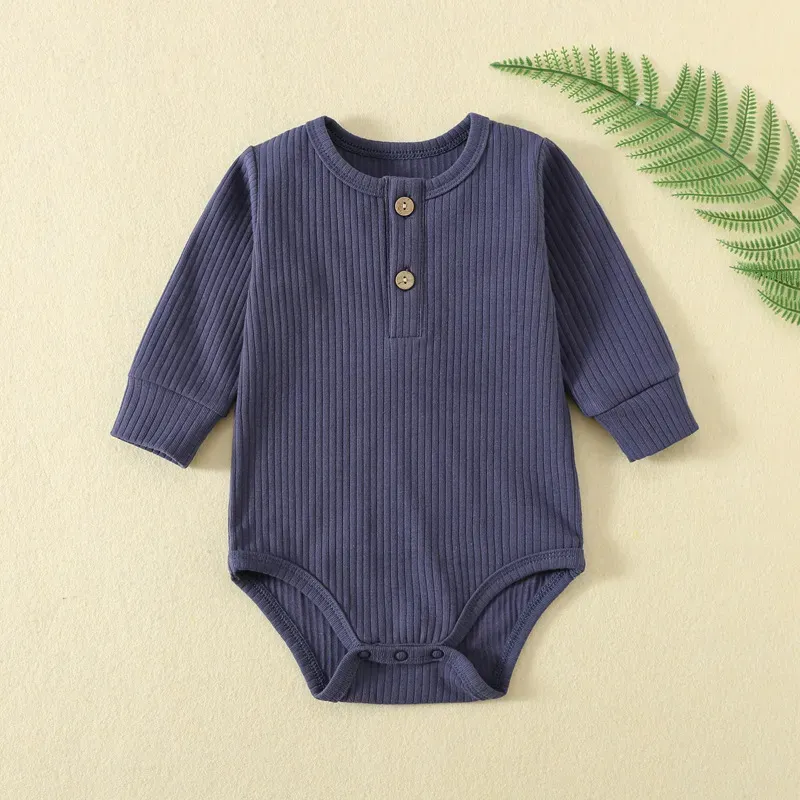 Wholesale Kids Baby'S Boys And Girls Autumn And Winter Solid Color Long-Sleeve Rompers - Image 6