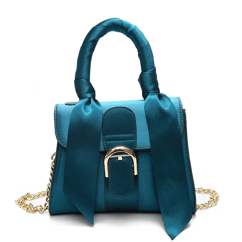 Women Fashion Solid Color Bow Design Velvet Handle Bag - Image 2
