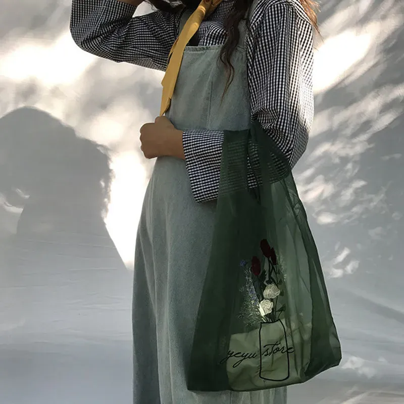 Transparent Organza Embroidery Hand Bag - Image 13