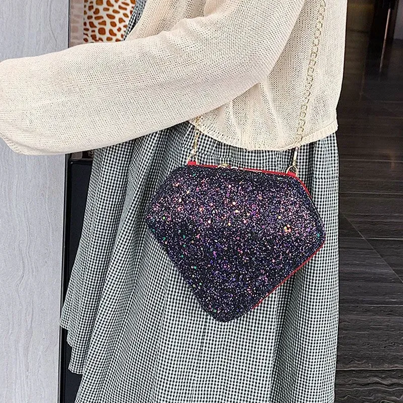 New Style Diamond Shaped Sequins Chain Unique Crossbody Bag - Image 7