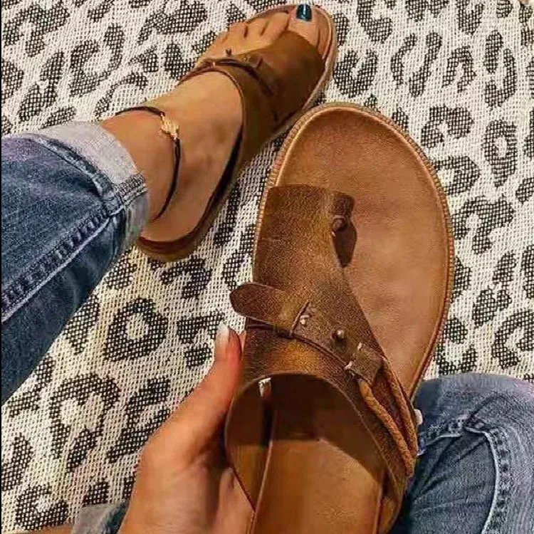 Summer Women Plus Size Vintage BohoStyle PU Upper Flat Slippers