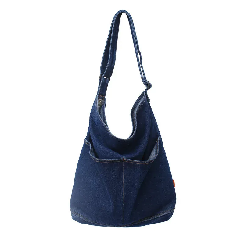 Fashion Denim Women Casual Design Solid Color Large Capacity Shoulder Handle Tote Bag - Image 5