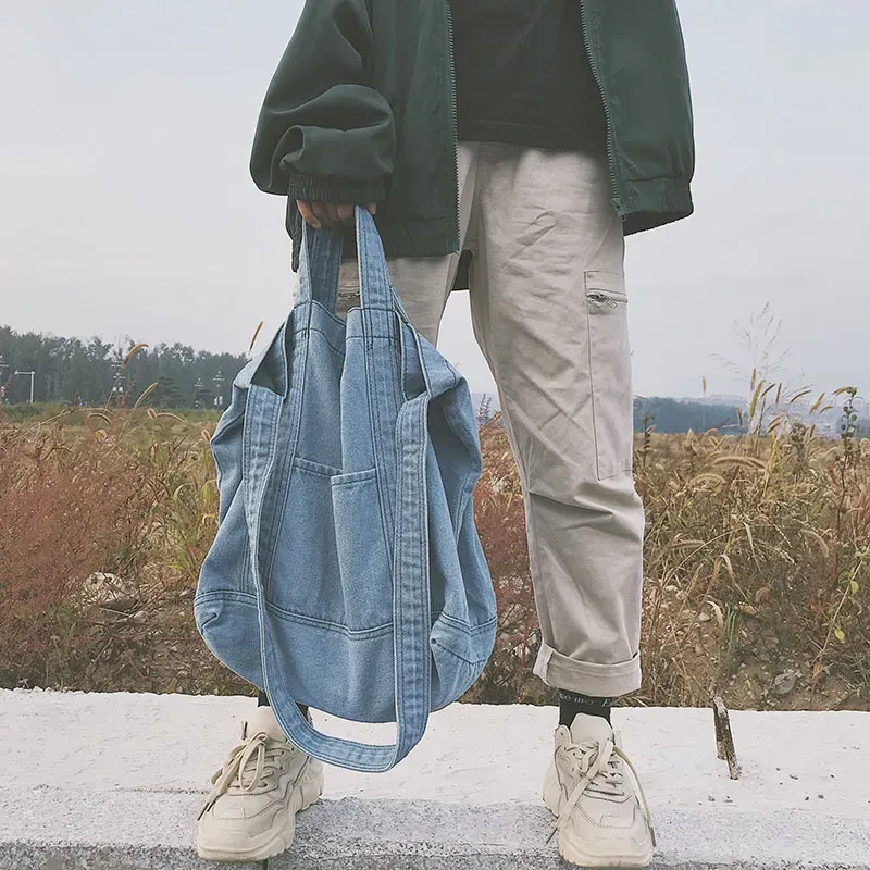 Denim Women Casual Design Large Capacity Shoulder Handle Bag Shopping Bag