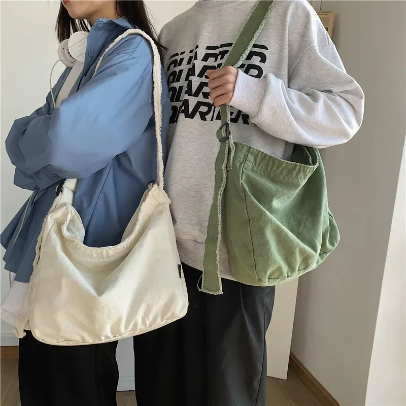 Women Casual Multi Pocket Design Solid Color Canvas Large Capacity Shoulder Handle Tote Bag