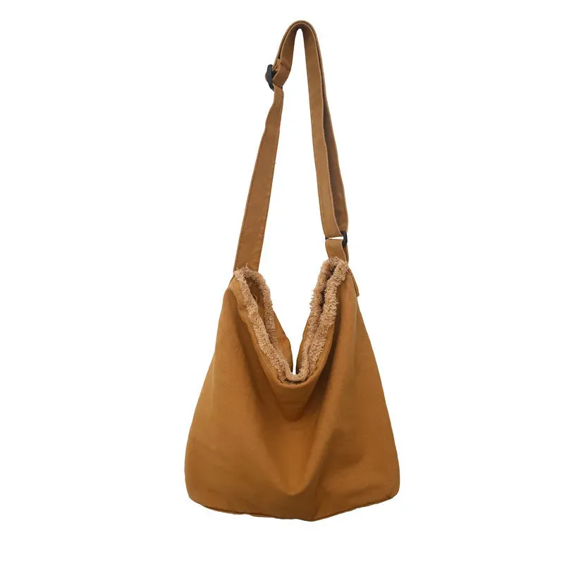 Women Casual Design Solid Color Canvas Large Capacity Shoulder Handle Bag - Image 5