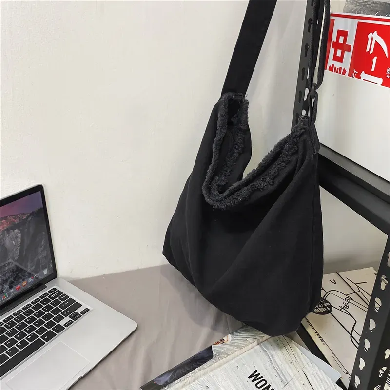Women Casual Design Solid Color Canvas Large Capacity Shoulder Handle Bag - Image 7
