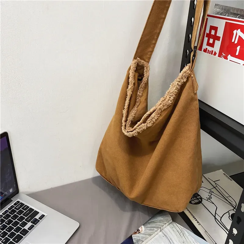 Women Casual Design Solid Color Canvas Large Capacity Shoulder Handle Bag - Image 8