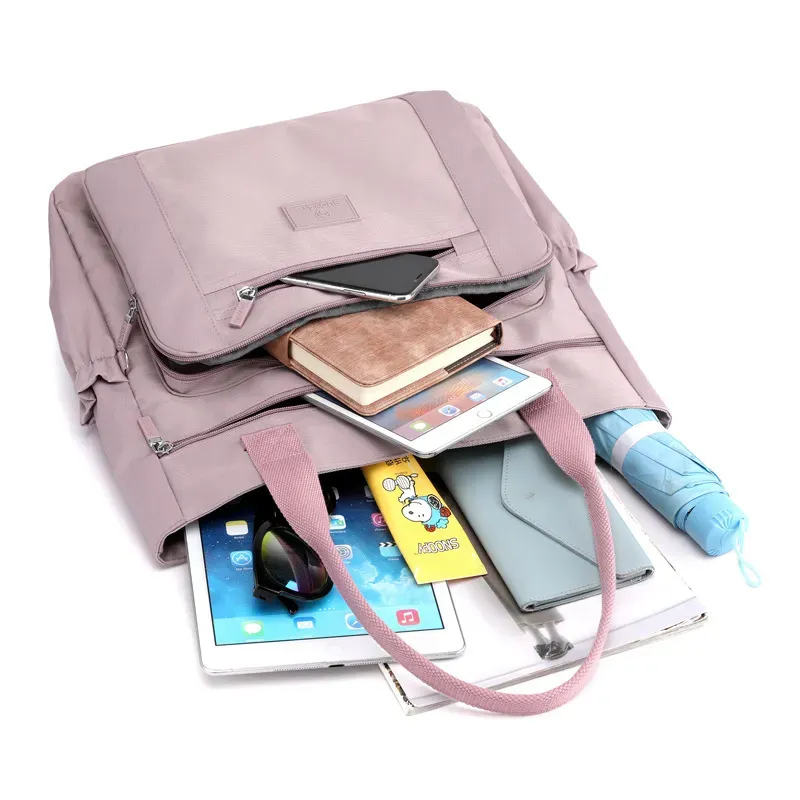 Women Casual Zipper Design Solid Color Large Capacity Shoulder Handle Bag - Image 3