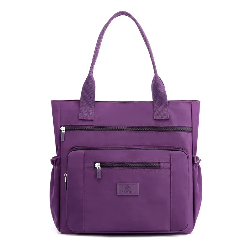 Women Casual Zipper Design Solid Color Large Capacity Shoulder Handle Bag - Image 4