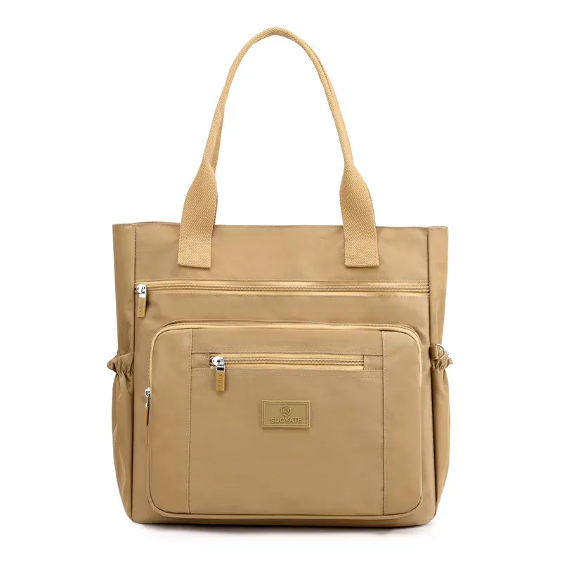 Women Casual Zipper Design Solid Color Large Capacity Shoulder Handle Bag - Image 5