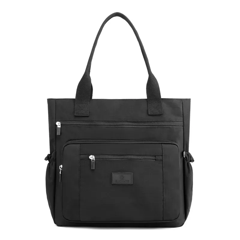Women Casual Zipper Design Solid Color Large Capacity Shoulder Handle Bag - Image 7