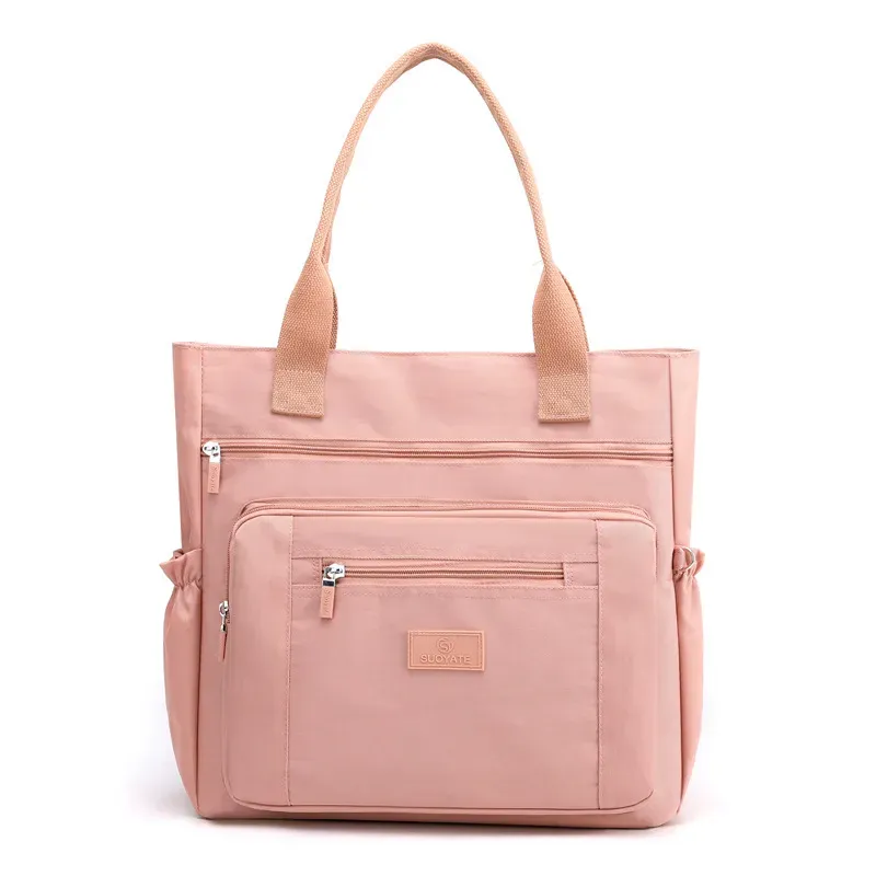 Women Casual Zipper Design Solid Color Large Capacity Shoulder Handle Bag - Image 8