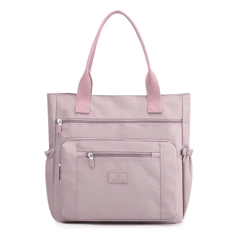 Women Casual Zipper Design Solid Color Large Capacity Shoulder Handle Bag - Image 9