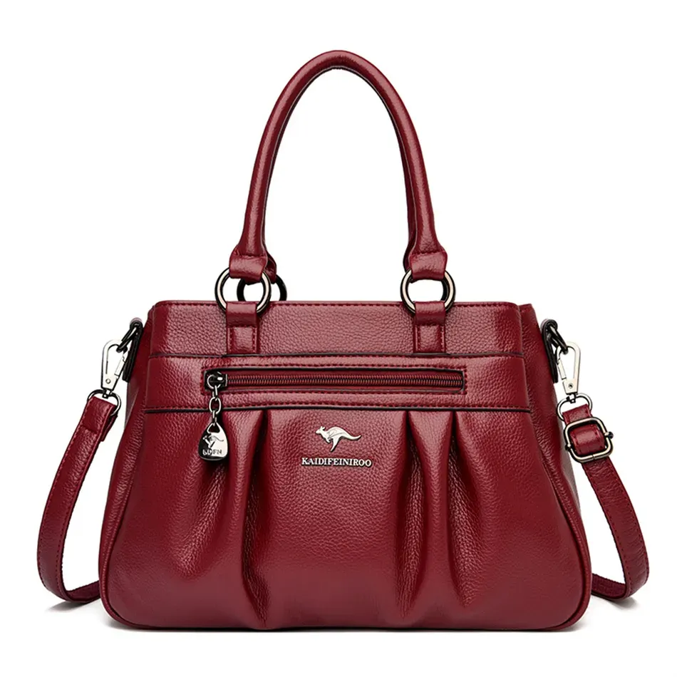 Women Casual Zipper Pocket Design Solid Color Large Capacity PU Handle Bag - Image 7