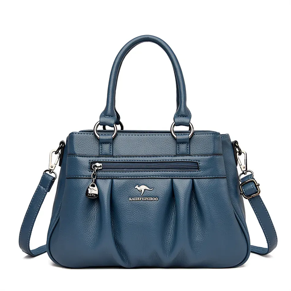 Women Casual Zipper Pocket Design Solid Color Large Capacity PU Handle Bag - Image 11