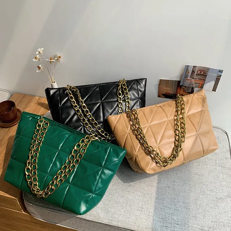 Women Basic Casual Chain Design Solid Color Large Capacity PU Tote Shoulder Bag - Image 4