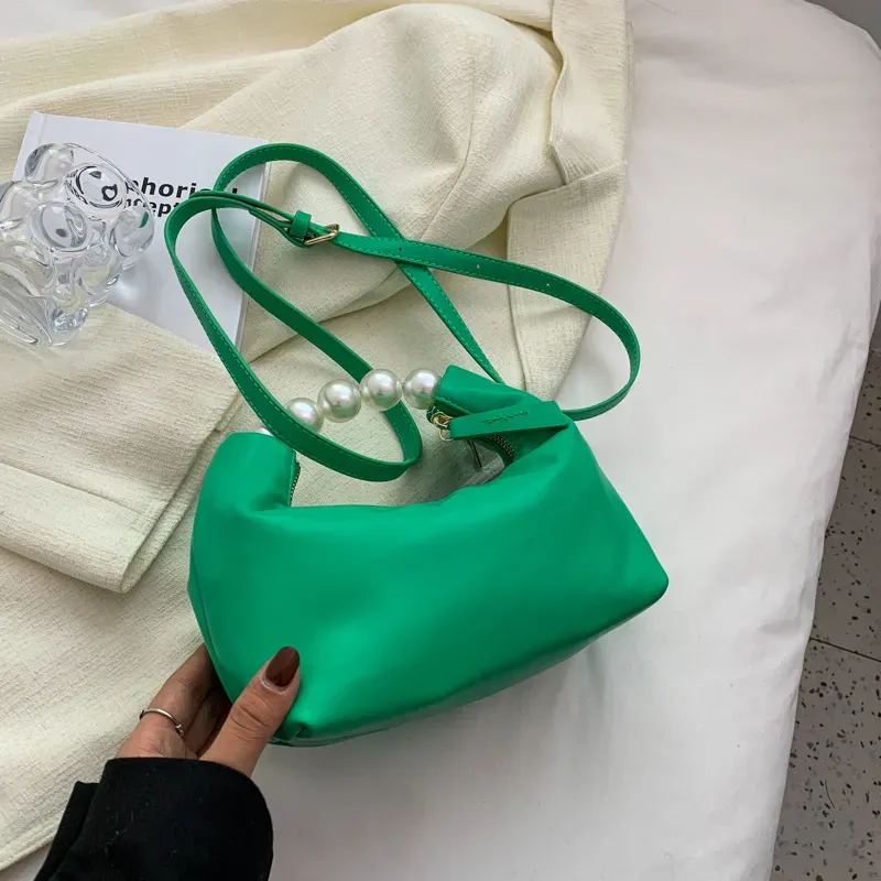 Women Chic Beaded Zipper Design Solid Color PU Handle Bag - Image 9