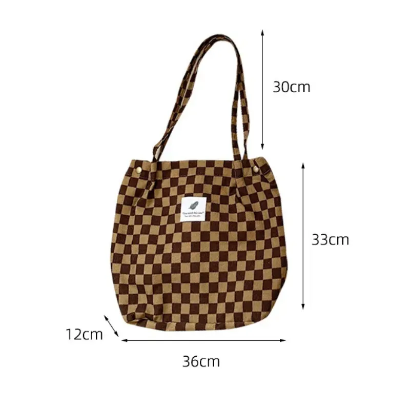 Women Casual Vintage Plaid Pattern Large Capacity Canvas Tote Bag - Image 4