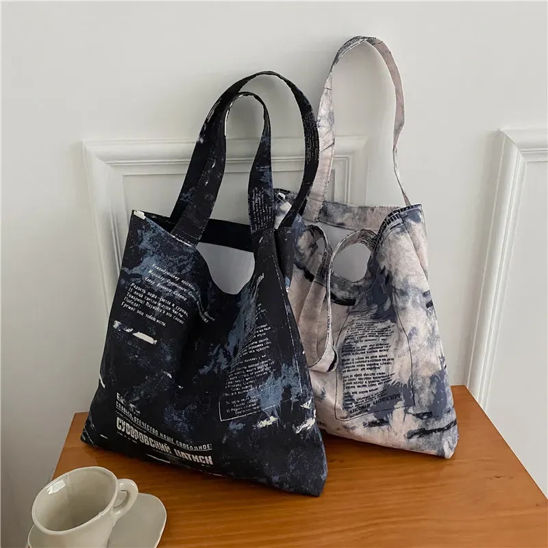 Women Fashion Tie Dye Design Large Capacity Canvas Shoulder Bag - Image 3