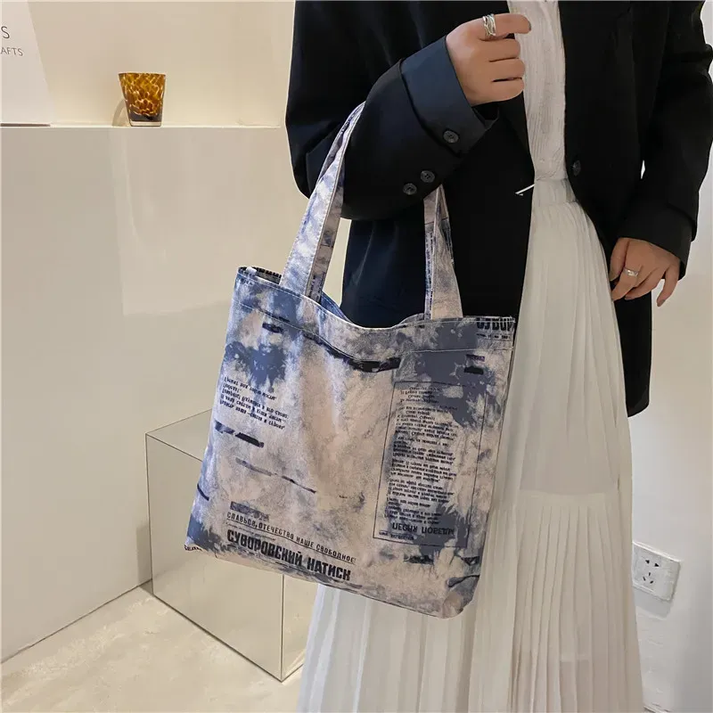 Women Fashion Tie Dye Design Large Capacity Canvas Shoulder Bag - Image 4