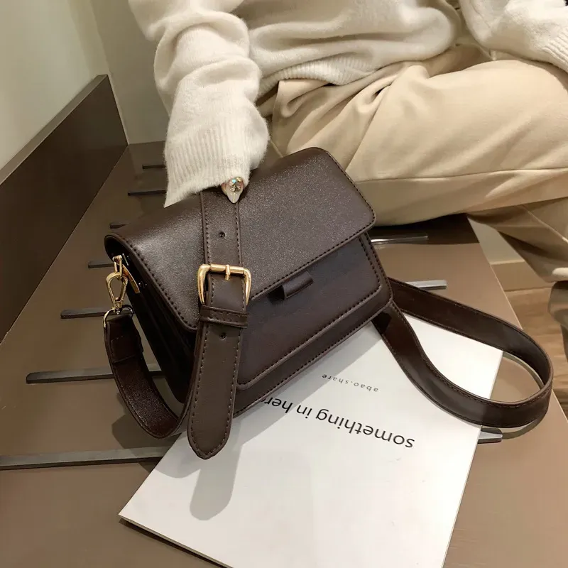 Women Basic Flap Buckle Design Solid Color PU Crossbody Bag - Image 5