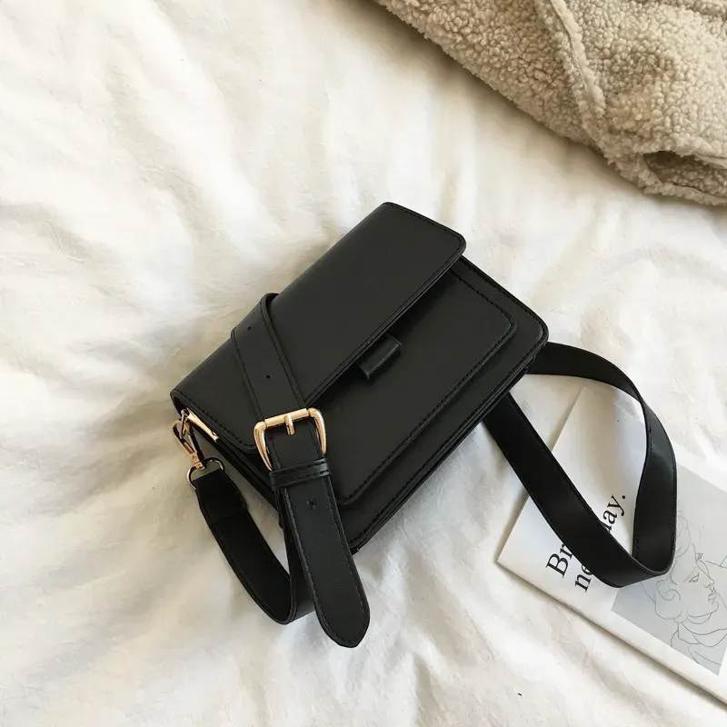 Women Basic Flap Buckle Design Solid Color PU Crossbody Bag - Image 6