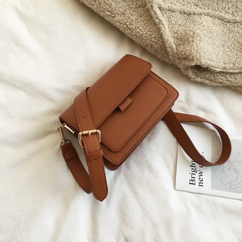 Women Basic Flap Buckle Design Solid Color PU Crossbody Bag - Image 7