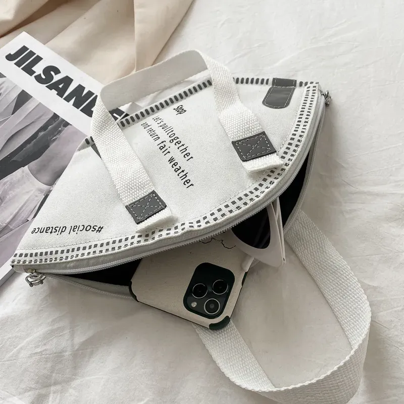 Women Creative Funny Mask Shape Design Letter Pattern Large Capacity Canvas Shoulder Bag - Image 4