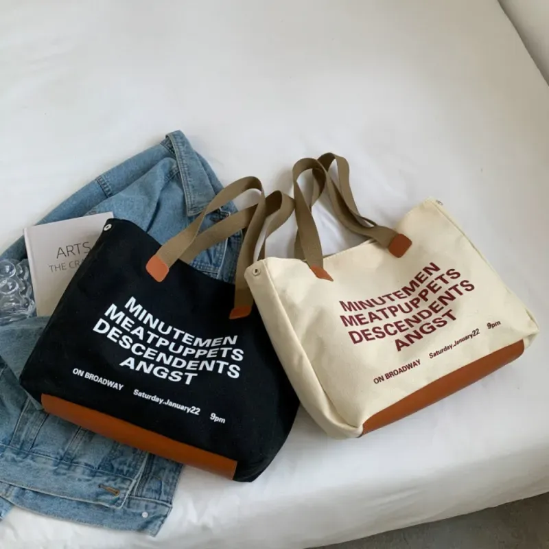 Women Casual Letter Pattern Large Capacity Canvas Tote Bag - Image 3