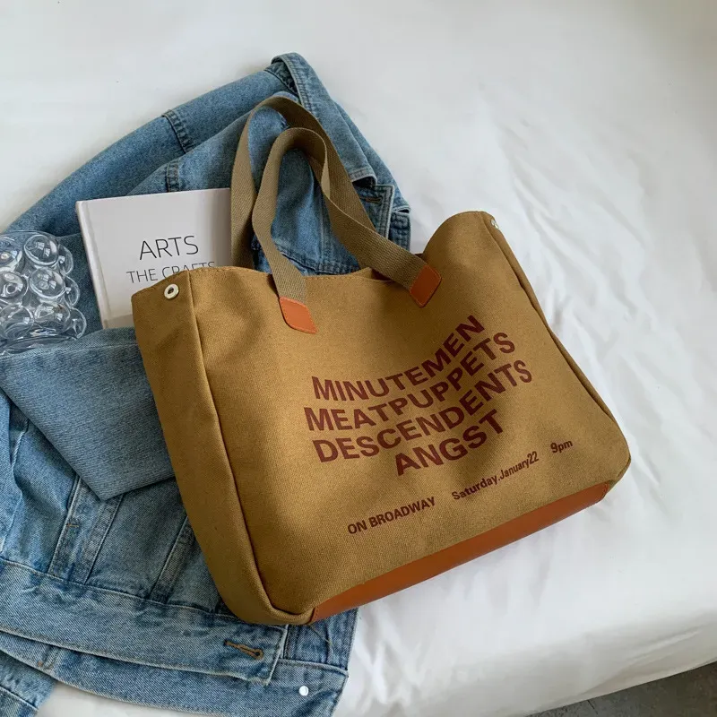 Women Casual Letter Pattern Large Capacity Canvas Tote Bag - Image 9