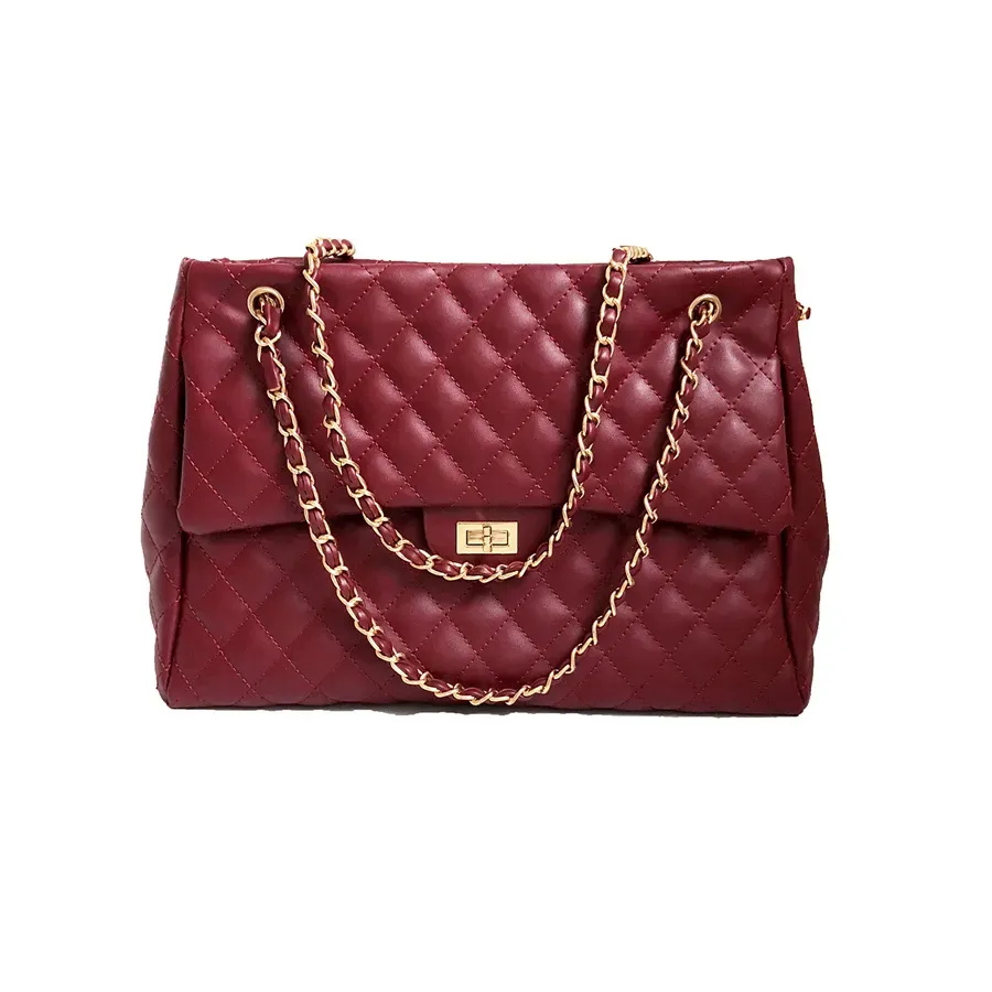 Women Fashion Rhombus Stitching Buckle Design Solid Color Large Capacity PU Shoulder Bag - Image 9