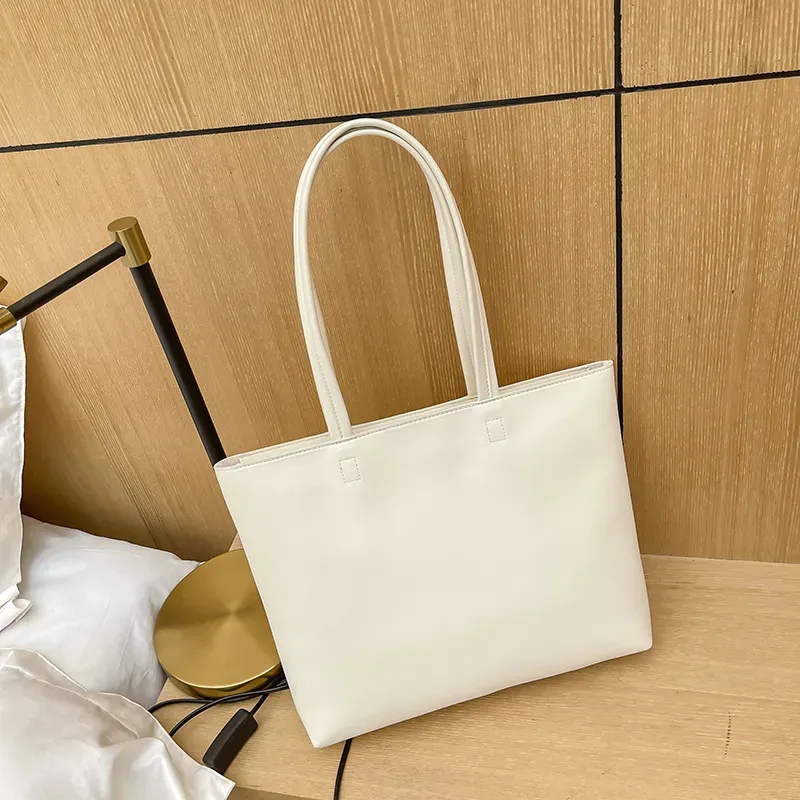 Women Fashion Basic Zipper Design Solid Color Large Capacity PU Tote Bag - Image 4