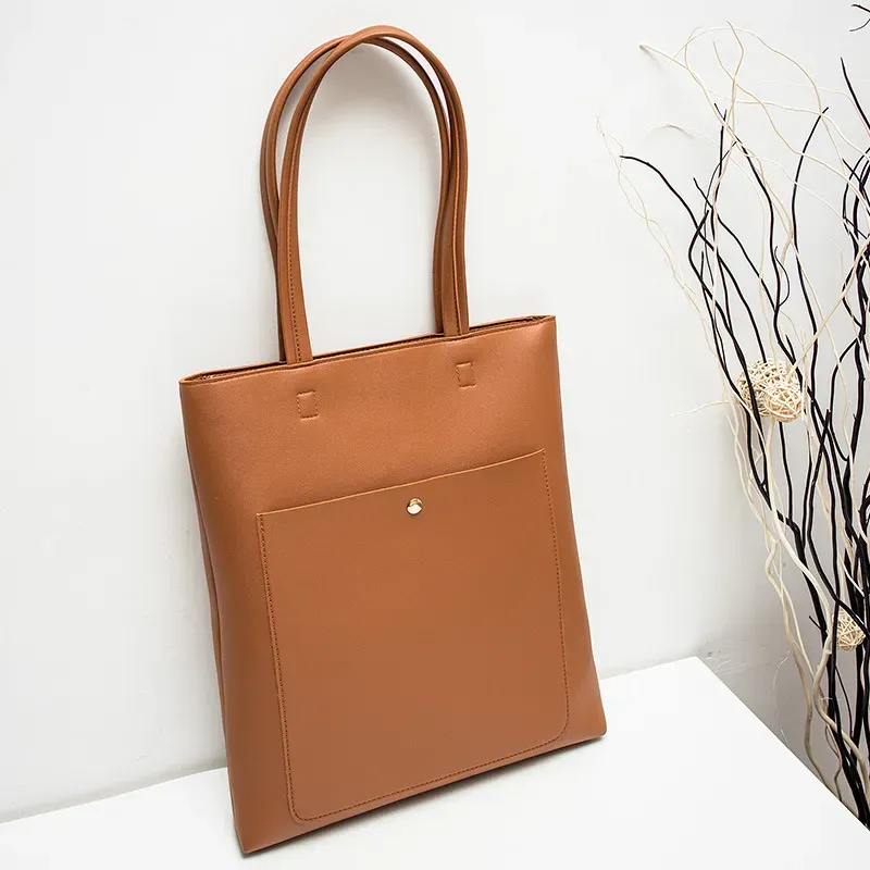 Women Fashion Basic Magnetic Buckle Zipper Design Solid Color Large Capacity PU Tote Bag - Image 9
