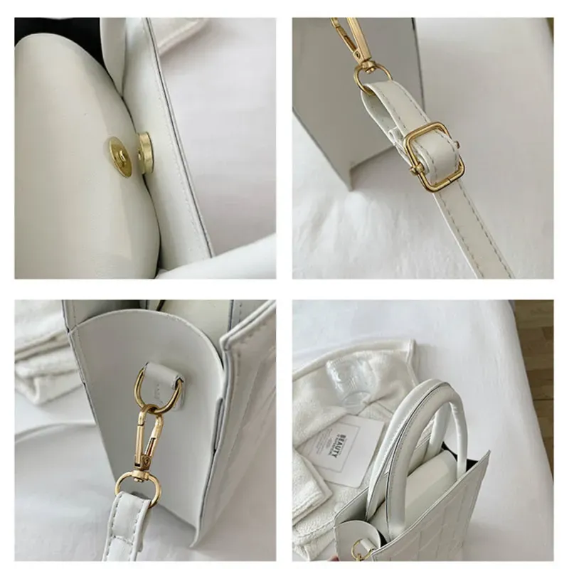 Women Fashion Plaid Embossed Solid Color Large Capacity PU Crossbody Bag - Image 4