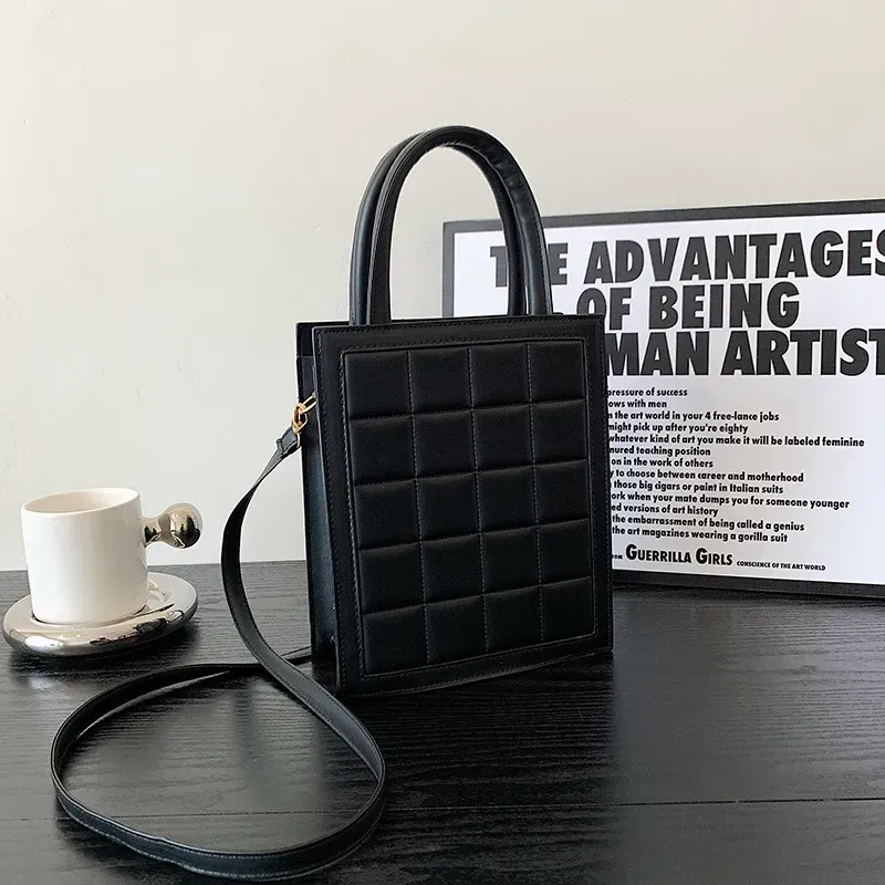 Women Fashion Plaid Embossed Solid Color Large Capacity PU Crossbody Bag - Image 7