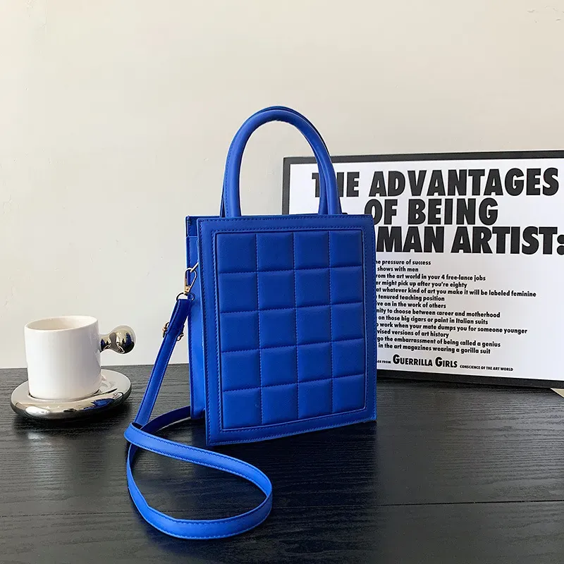 Women Fashion Plaid Embossed Solid Color Large Capacity PU Crossbody Bag - Image 8