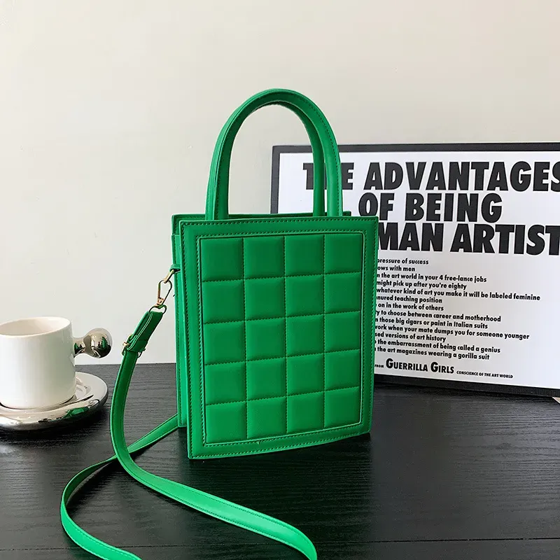 Women Fashion Plaid Embossed Solid Color Large Capacity PU Crossbody Bag - Image 9
