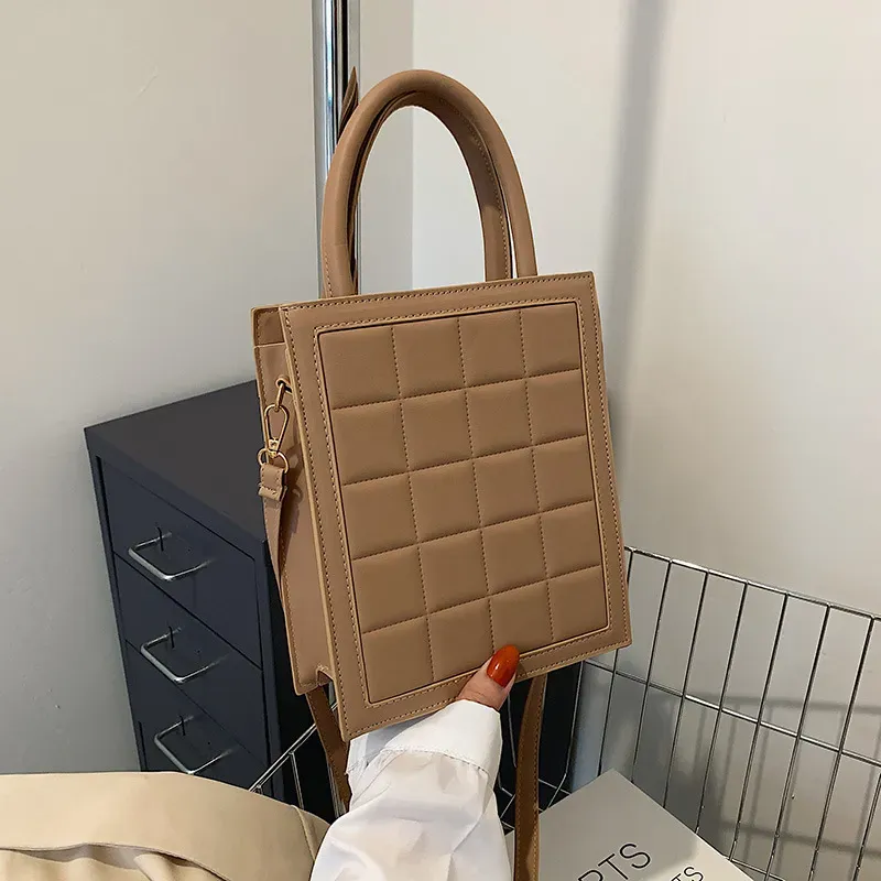 Women Fashion Plaid Embossed Solid Color Large Capacity PU Crossbody Bag - Image 10