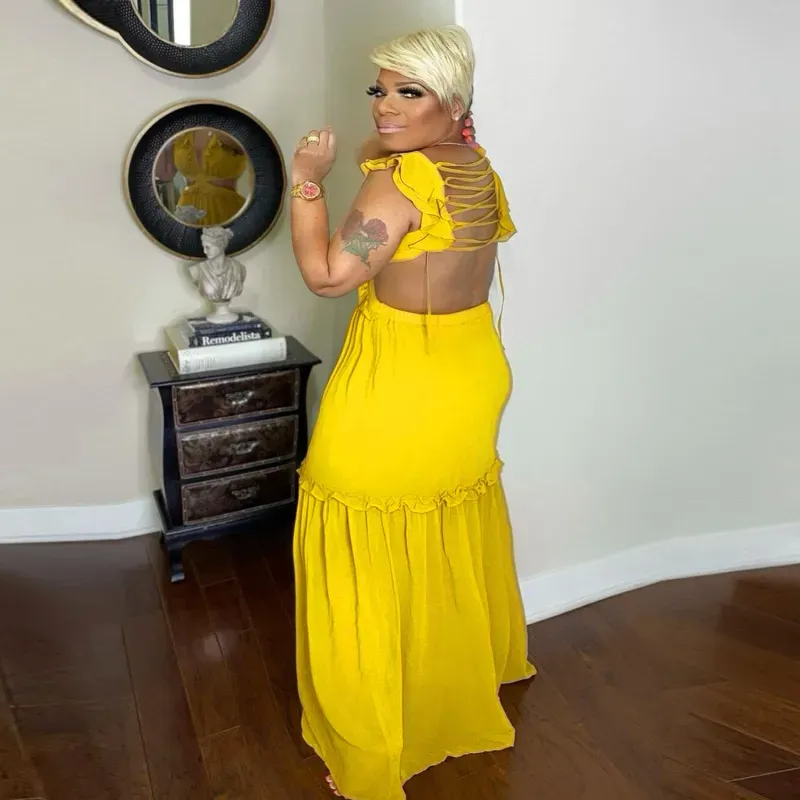 Women Fashion Plus Size Solid Color V-Neck Lace-Up Dress - Image 3