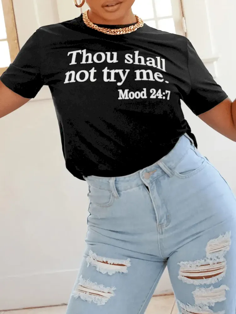 Women Casual Short Sleeve Round Neck Letter Slogan Printed T-Shirt - Image 6