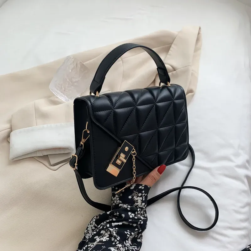 Retro Solid Color Plaid Simple Shoulder Bag - Image 9