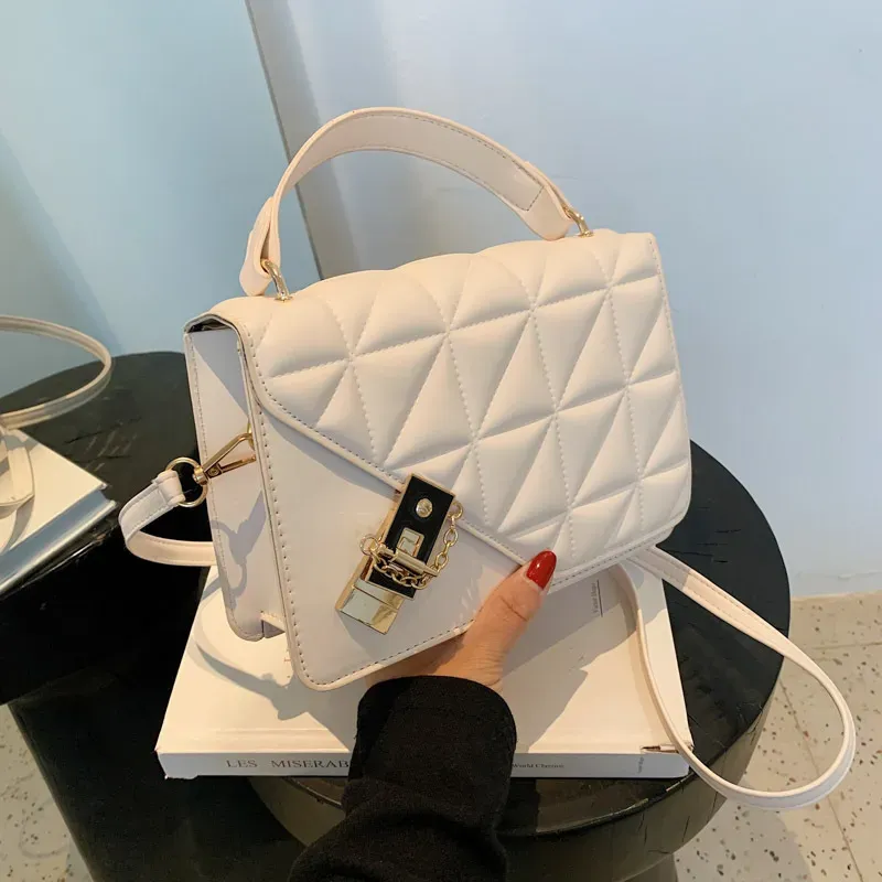 Retro Solid Color Plaid Simple Shoulder Bag - Image 11