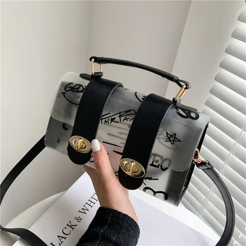 Fashion Transparent Clear Patchwork Graffiti Bag