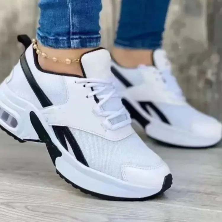 Women Fashion Round Toe Solid Color Mesh Thick-Soled Low Top Sneakers - Image 3