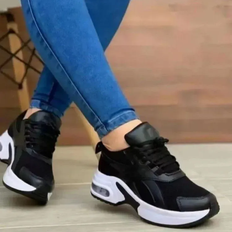 Women Fashion Round Toe Solid Color Mesh Thick-Soled Low Top Sneakers - Image 4