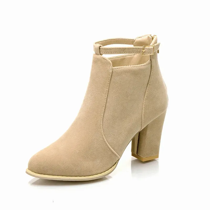 Women Fashion Round Toe Suede Chunky Heel Ankle Strap Buckle Short Boots Shoes - Image 7